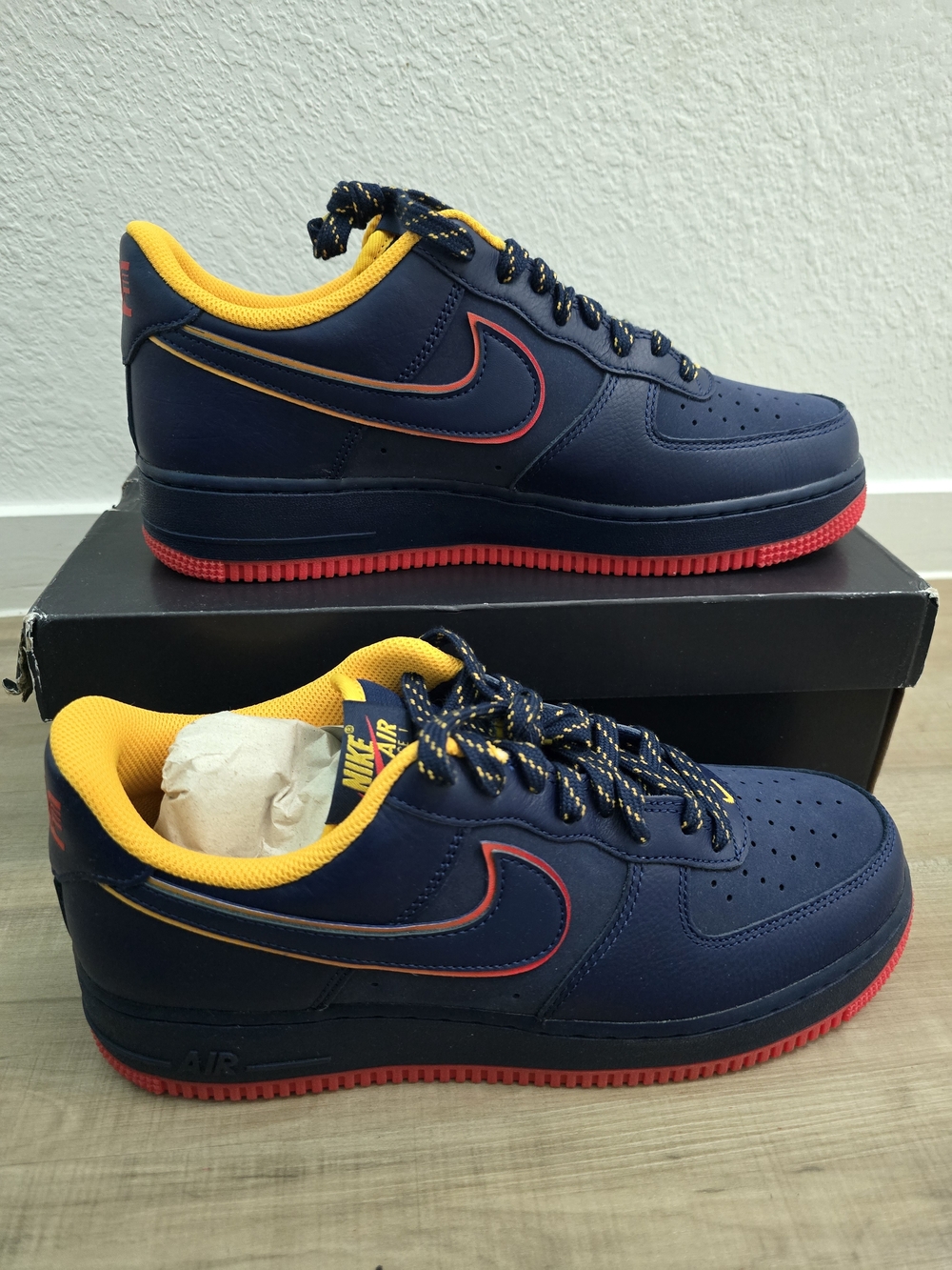 Nike Air Force 1 Low - Navy with Yellow & Red Accents...